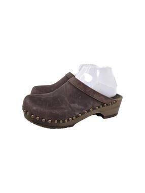Sandgrens Athens clogs US 8.5 fudge brown nubuck leather dark wood Studs Shoes